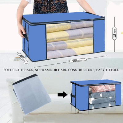 uhi Multipurpose Non-Woven Foldable Underbed Storage Bag Storage Box Organizer Wardrobe 389 DGC389(Blue)