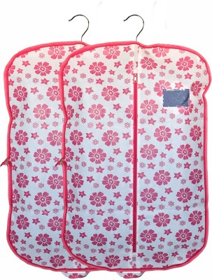 House of Common Trendy and Stylish Flower Printed Non Woven Foldable Suit/Coat Cover Set of 2(Pink, White)