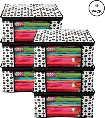 CUTBAZZ Layered Foldable Saree Covers Clothes Storage Bag / With Transparent Window And Zip Lehenga, Suit, Dress,& Accessories Pack Of 6(Black)