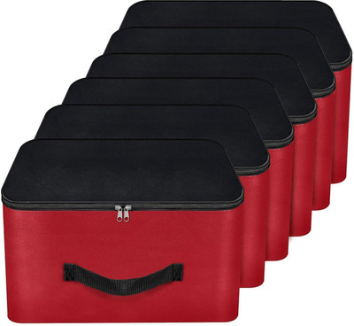 STORITE Organizer Storage Bag 6 Pack Nylon Underbed Moisture Proof Wardrobe Organizer Storage Bag for Clothes With Zipper Closure and Handle Square(Red)