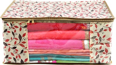 Royal Fashion Saree Cover With Zip||Clothes Storage Bag||Printed Non Woven Fabric Saree Cover| |Clothes Organiser For Wardrobe Set with Transparent Window|| Wedding Packing Covers||,Pack of 1. Cream(Orange)