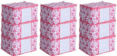 Sameer Enterprises garment cover Saree Cover Pink Flower Front View Transparent Saree Cover Storage Box (Wedding Collection Gift) Premium Clothes Cover Garment Organizer Saree Case Sari Pouch Storage Bag (Set of 9) (Pink) saree cover (Pink, White)(Pink, White)