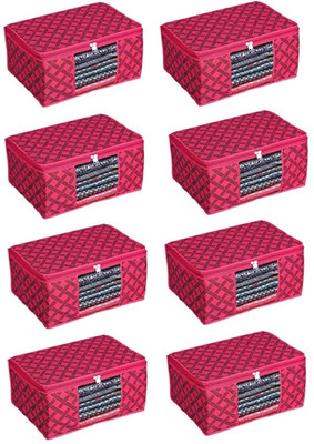 Hitvik Foldable Clothes Storage Box for Wardrobe Red Pattern Clothes Storage Bag - Pack of 8 Saree, Blanket, Wardrobe Organizer Box(Red)