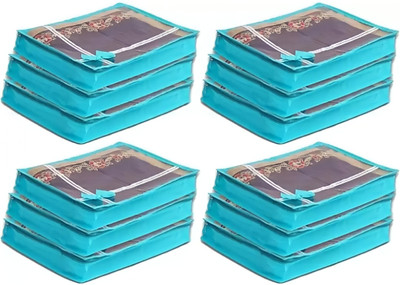 VP Creation Home Storage Non-Woven Single Saree/dress Cover with Transparent Top 80 GSM Fabric Set of 12 Pcs(Blue)