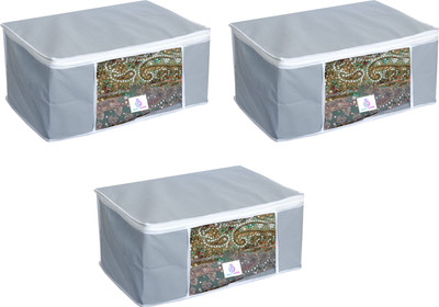 Craft Bazar Non Woven Fabric Saree Cover/ Clothes Organizer with Transparent Window & Zipper Closure | Pack of 3 Foldable Multipurpose Storage(Grey)