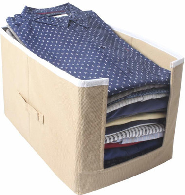 SH NASIMA shirt stacker Shirt Stacker Organizer Shirt Stacker Organizer Designer for Wardrobe Foldable Cloth Cover Shirt Organiser Beige Pack Of 1 1(Beige)