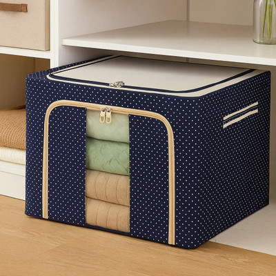 SKIMOON 66L Foldable Storage Box with Window & Steel Frame| Wardrobe Organizer Bag Dustproof Bag for Cloth Bedding & Saree with Zippers & Durable Oxford Fabric Foldable , Space Saving , Easy to Clean & Carry Compact Size (50x40x32 cm)(Black)