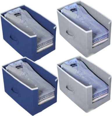ShubhKraft Garment Cover Non-Woven Shirt Stacker Wardrobe Organizer - Blue & Grey - Pack of 4(NavyBlue+Grey)