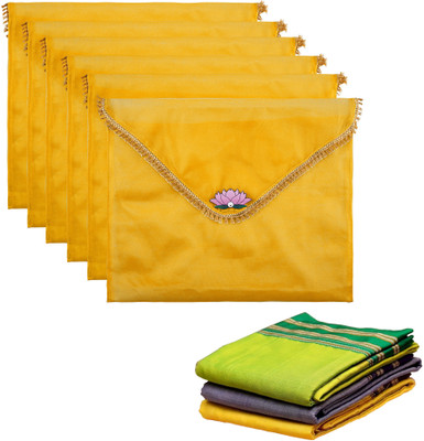 KUBER INDUSTRIES Garment Covers 6 Pcs Organza Saree Covers for Gifting with Flap Closure | Golden Lace - Yellow 112KM43570(Yellow)