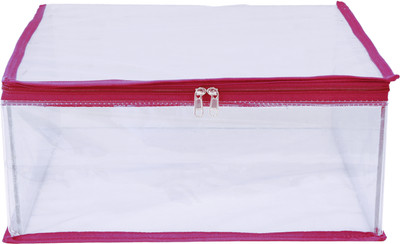 MBW lite pink transparent Saree Cover Storage Bag Big for Clothes with Zip Organizer for Wardrobe, transparent Cloth Large Design Boxes for Blanket and Blouse (lite pink)| (pack of 1) pack of 1 trans lite pink(lite pink)