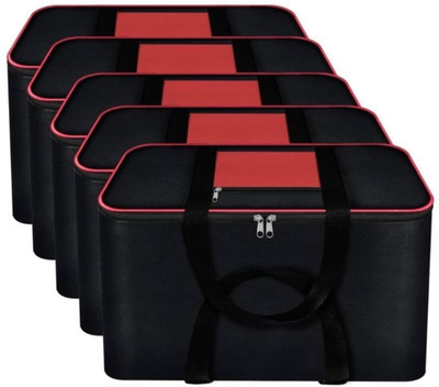 uhi Moisture Proof Nylon Rectangular Underbed Storage Bag For Multi Purpose Use Foldable, Blanket Storage Bag, Cloth Storage Organizer, Blanket Cover with Handles (Set of 5)(Black mix Red)
