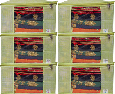 BAGS BEAUTY 6 pcs Non Woven Saree Cover/Clothes Organiser For Wardrobe Set Storage Bag with Front View Transparent Window And Zip For Lehenga, Suit, Dress, (Wedding Collection Gift) Premium Qulaity Garment Organizer Pack of 6(Light Green)