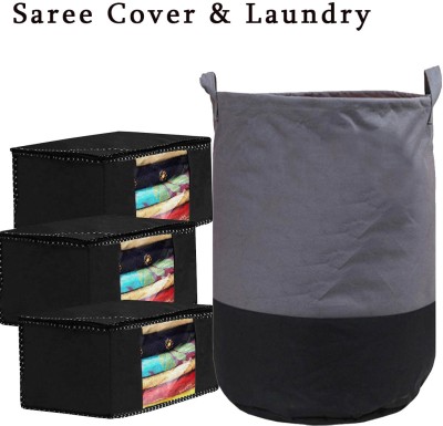 Unicrafts Foldable Garment Cover Combo Pack of Saree Cover Black 45L Laundry bag Set 4(Black & Gray)