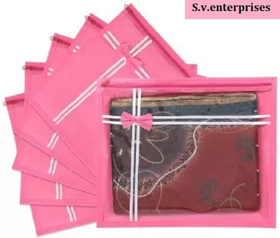 wini krafts Single Saree Cover Garment covar Top Transparent Single Saree Cover/ Bag for Wardrobe /Organizers for Clothes/ Storage Bag with zip set of 6 Pink Single Saree Cover(Pink)
