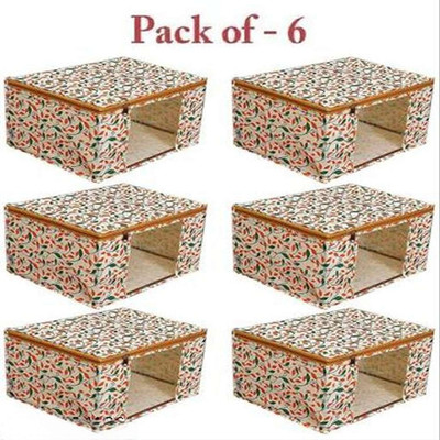 MADHVAN Saree cover Printed Non Woven Fabric Saree Cover/Clothes Organiser For Wardrobe Set 42(Yellow)