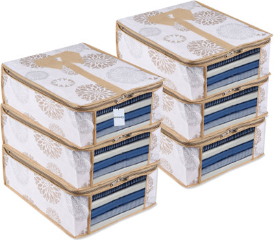 HOMESTIC by Kuber Industries Shirt Cover Gola-Print Shirt Storage Bag for Cloth with Visible Window|Pack of 6|White 84HT18137(White)
