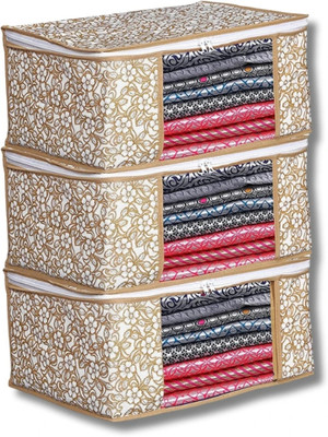 Bindian Btos Non- Woven Saree Cover With Transparent Window Set Of 3(Brown)