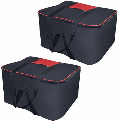 ZOVIRA UB-METI2 Underbed Storage Bag Multi Purpose Foldable Nylon Big Underbed Storage Bag Blanket Storage Bag Cloth Storage Organizer Blanket Cover with Handles Pack of 2 UB-METI2(Black, Red)