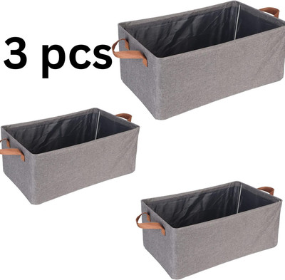 NESTIFY 3 Pcs Wardrobe Organizer for Clothes with Metal Frame for Clothing 26LTR Foldable Storage Box with Handles Shelf Basket for Storage Clothes Pants Jeans Sweater(Grey)