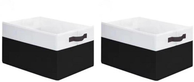 Mteaser Foldable & Collapsible Non Woven Storage Bins with Handles Space-Saving Storage Box Wardrobe Closet Organizer for Clothes, Toys, Home Organization Set of 2(Black)