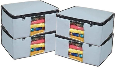 Shifa Hiyma Non-Woven Fabric Foldable Saree & Clothes Storage Bag with Transparent Window & Zipper Closure | Space Saver Wardrobe Organizer for Shirts, Kurtis, Sarees, Blouses & Daily Wear Set of 4(Grey)