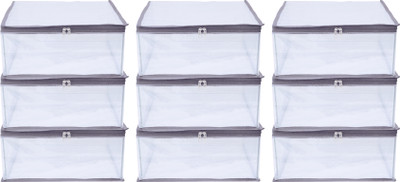 MBW grey transparent Saree Cover Storage Bag Big for Clothes with Zip Organizer for Wardrobe, transparent Cloth Large Design Boxes for Blanket and Blouse (grey)| (pack of 9) pack of 9 trans grey(Grey)