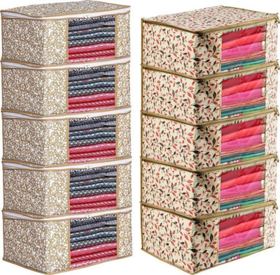 MADHVAN Trendy Saree storage Premium Floral and Leaf Printed Saree Cover Storage Bags Leaf Printed Saree Cover Storage Bag 10(Pink and White)