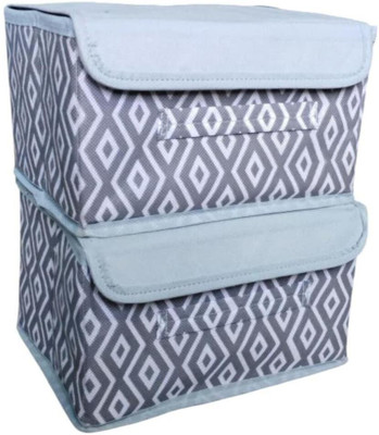Camron Craft Foldable Fabric Storage Boxes with Lids – Stackable Closet Organizer Bins for Clothes, Toys, Wardrobe, and Home Storage – Portable, Durable, Dustproof Containers with Handles Pack of 2(Grey)