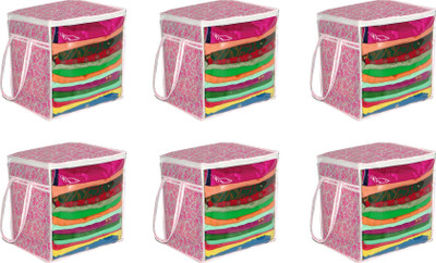 Ankit International AI_PB_006 XL Saree Cover/sari organizer with handles and transparent front (15 * 12 * 15 In),(Pack of 6), Pink Patti AI_PB_006(Pink)
