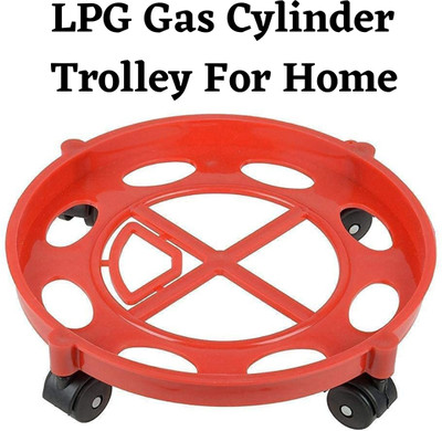 senoprime Gas Trolley Stand for Cylinder – Red with 4 Smooth Wheels Gas Cylinder Trolley(Red, Pack of 1)