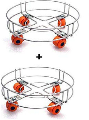 Zobby Stainless Gas Stand with Wheels (Silver) - Set of 2 Pieces Made In India 5 Gas Cylinder Trolley(Steel)