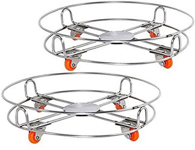 NARV Round Utility Stand 360° Rotating Wheels Heavy Duty Stand Home & Kitchen Use Gas Cylinder Trolley(Steel, Pack of 2)