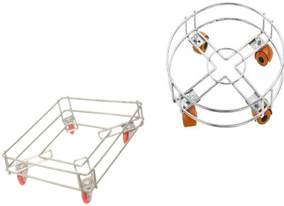 DEVASHREE ENTERPRISE 2 in 1 Stainless Steel Gas Cylinder Oil Container Dabba Trolley pack of 2 Gas Cylinder Trolley(Silver)