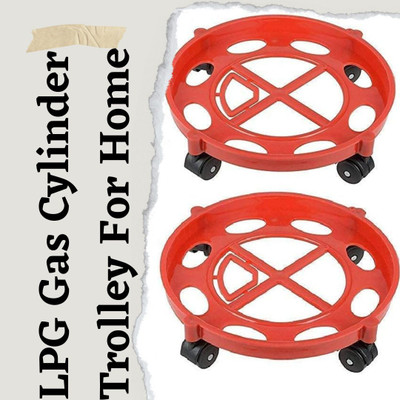 senoprime Gas Cylinder Stand – Red Plastic Trolley with Heavy Duty Wheels Gas Cylinder Trolley(Red, Pack of 2)