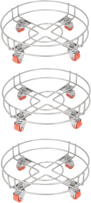 Shengshou Stainless Steel Cylinder Trolley with Wheels (Set Of 3) | Gas Trolly / Cylinder Stand Gas Cylinder Trolley(Silver, Orange)