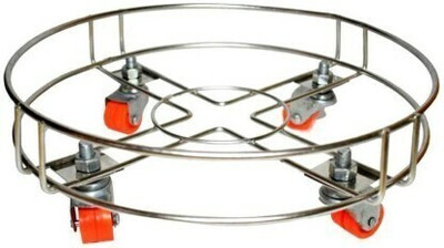 Kitchenify Heavy Duty Wheels Stainless Steel Holder for Kitchen Gas Cylinder Trolley(Silver, Orange)
