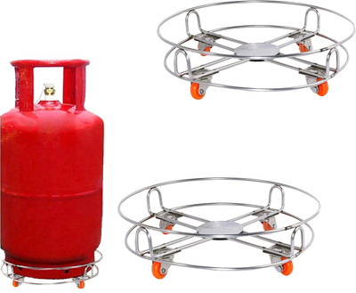 RBGIIT Heavy Stainless Steel Silver LPG Gas Cylinder Stand Trolley with Wheels K2 Gas Cylinder Trolley(Silver, Pack of 2)