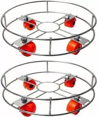 GESCHIR Stainless Steel Cylinder Trolley with Wheels | Gas Trolly | LPG Cylinder Stand Gas Cylinder Trolley(Silver, Orange)