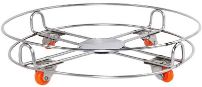 Masox Store Stainless Steel LPG Gas Cylinder Stand Trolley with Wheel Round Shape K8 Gas Cylinder Trolley(Silver, Pack of 1)