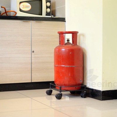 D&V ENGINEERING Easy Movable LPG Cylinder Trolley | Gas Cylinder Stand with Wheels | Square Gas Cylinder Trolley(Black)