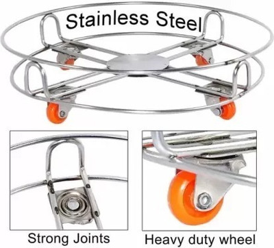 REGOLITH ENTERPRISES Stainless Steel Cylinder Trolley with Wheels Gas Trolly / Cylinder Stand Gas Cylinder Trolley(Silver)
