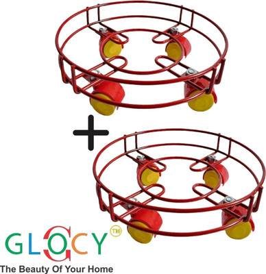 GLOCY Set of 2 Cylinder Cart|Gas Stand for Home/Kitchen|Strdy,Durable & Easy Mobility Gas Cylinder Trolley(Red, Pack of 2)