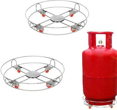 RBGIIT Stainless Steel Heavy Duty Cylinder Trolley/stand Gas Cylinder Trolley K2 Gas Cylinder Trolley(Silver, Pack of 2)
