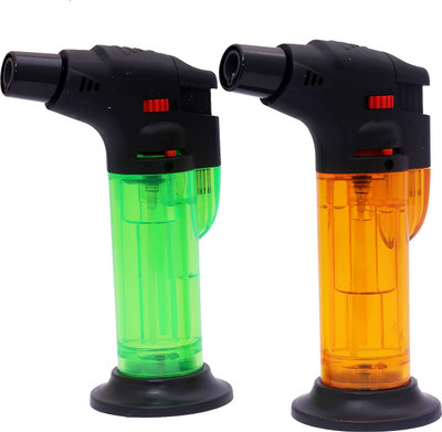 Khanak Gift Galary Windproof Cigarette Jet Flame Blow Gun Thrower Lighter Barbeque Lighter Firework Plastic Gas Lighter(Multicolor, Pack of 2)