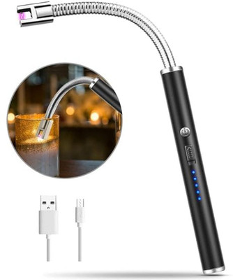 PRATYANG Rechargeable Gas Lighter For Kitchen Stove,Candle, 360deg Flame Adjustable P13 USB Rechargeable Electric Lighter for Kitchen, Pooja Room, Candles, BBQ P13 Cigarette Lighter(Black)