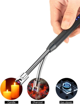 PRATYANG Rechargeable Gas Lighter For Kitchen Stove,Candle, 360deg Flame Adjustable P659 Steel, Plastic Electronic Gas Lighter(Multicolor, Pack of 1)