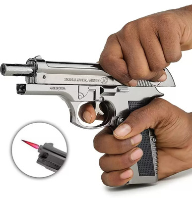 ZipFlame ® 608 ABS Pullback Lighter Gun Toy-Fully Metal Gun Steel Gas Lighter(Silver, Pack of 1)