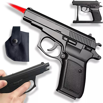 MEZIRE ™ Z83 Black Gun Lighter Real Look Reloaded Jet Flame Pull Back Heavy Weight Pocket Lighter(Black)