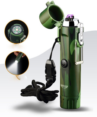 ZHut Explorer 3-in-1 Double Arc Lighter + Torch + Compass | USB Rechargeable Steel Electronic Gas Lighter(Green, Pack of 1)