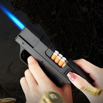 Aimount ™ M-910 Integrated Black Refillable Lighters with Cigarettes Holder Box Steel, Inbuilt Rechargeable Windproof Torch Blue Jet Flame Lighte Pocket Lighter(Black)